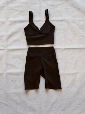 Joah Brown Cropped Top and Biker Shorts